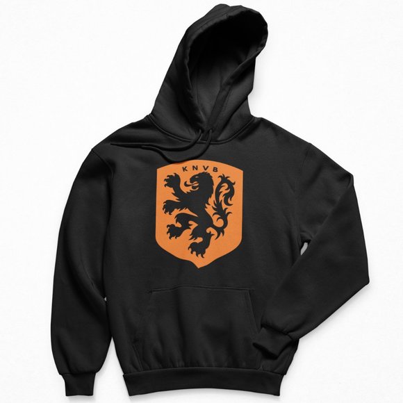 NEW Netherlands Soccer KNVB Big Shield Crest Fleece Pullover Hoodie BLACK